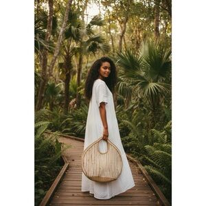 ANTIK KRAFT Tan & White Striped Jute Tote Bag